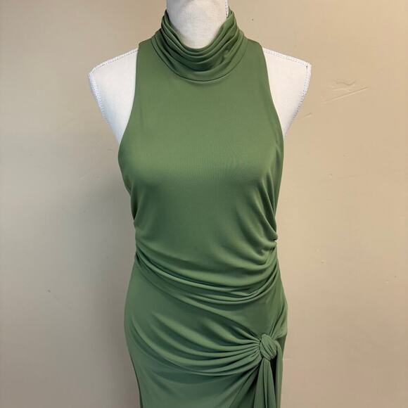 Cinq a Sept Rori Sleeveless Side-Tie Turtleneck Midi Dress Olive Green Size 10 - Picture 3 of 9